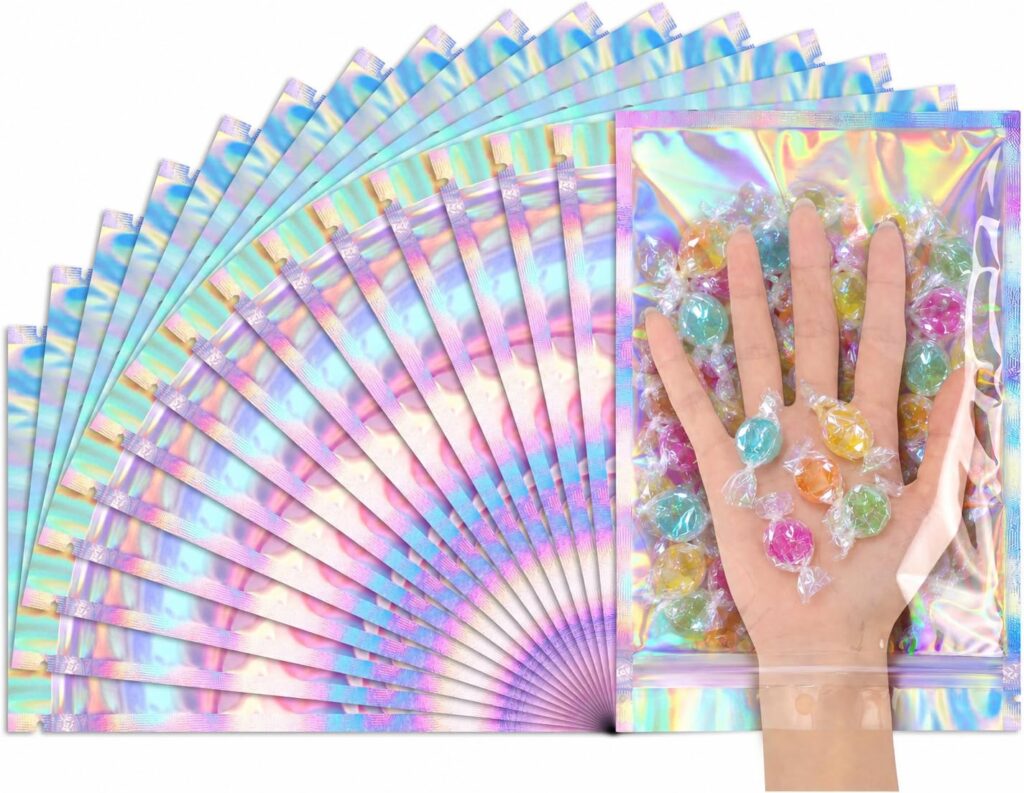 FUNFERY Holographic Mylar Resealable Bags